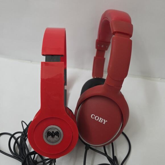 Lot Of 2 Red Wired Headsets 1 Coby Plus 1 Promo Bacardi Working - Picture 2 of 5